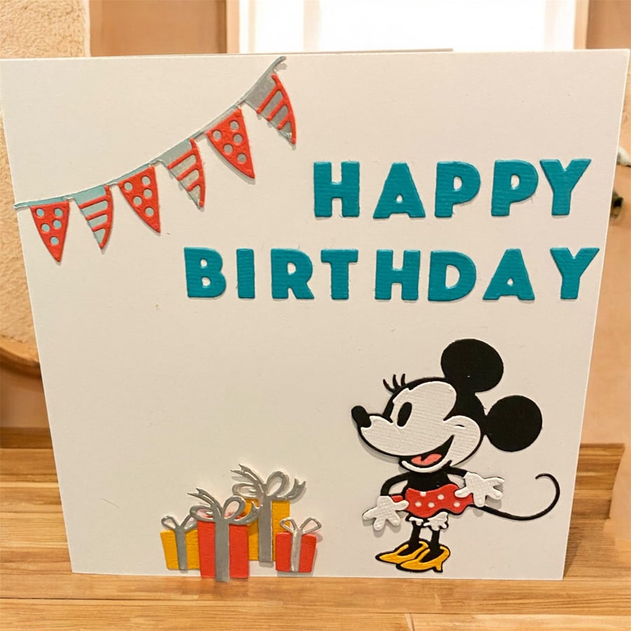 Handmade Minnie Mouse Birthday Card – Sweet & Festive