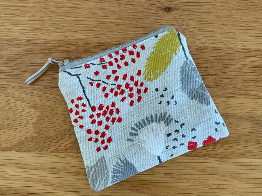 Fabric Coin Purse, Money Pouch, Zipped Purse, Purse, Card Holder, Floral, Scandi