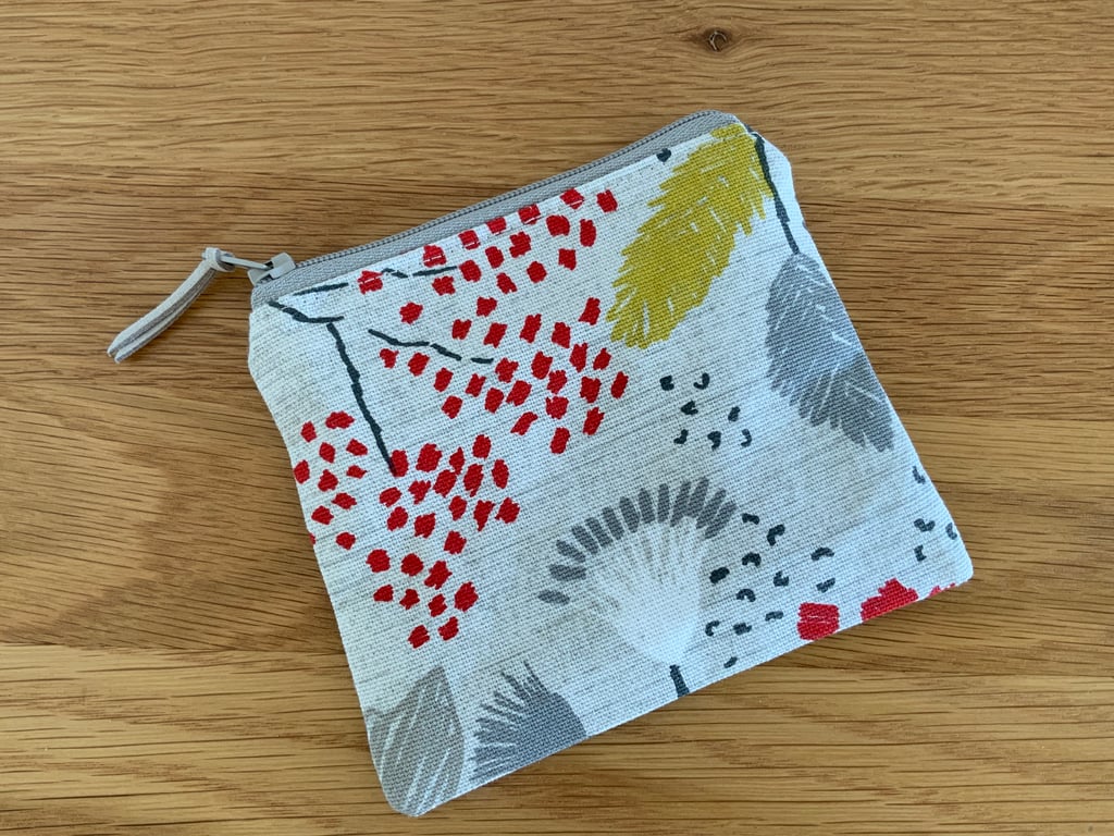 Fabric Coin Purse, Money Pouch, Zipped Purse, Purse, Card Holder, Floral, Scandi