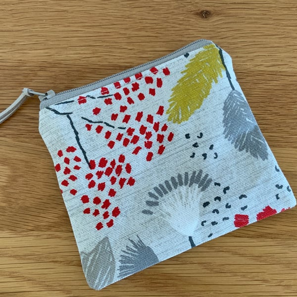 Fabric Coin Purse, Money Pouch, Zipped Purse, Purse, Card Holder, Floral, Scandi