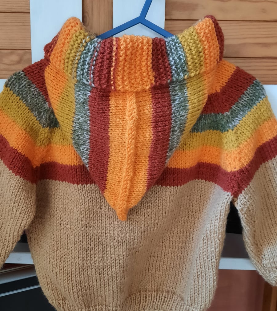 Autumn colours hand knitted baby hoody 