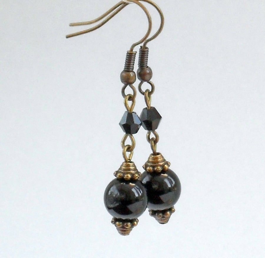 Black onyx and crystal vintage style earrings 