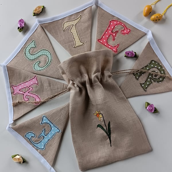 Easter Bunting with Daffodil Drawstring Bag