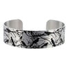 Bird jewellery, brushed silver cuff bracelet with birds in branches. B204-S