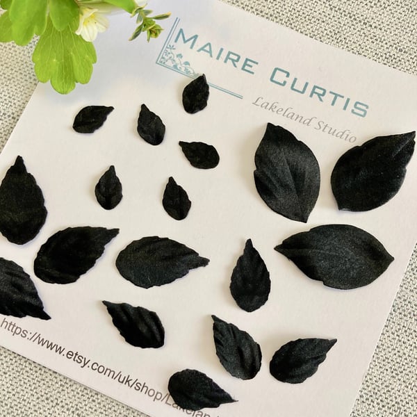 Hand Crafted Black Silk Satin Leaves