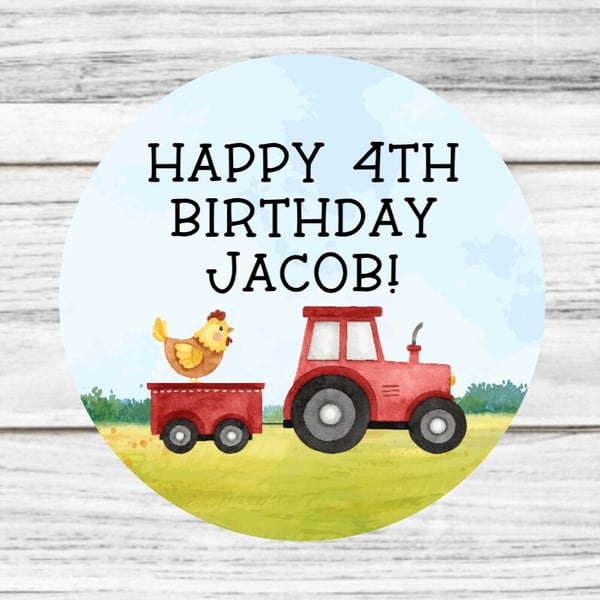 Farm Themed Personalised Happy Birthday Stickers
