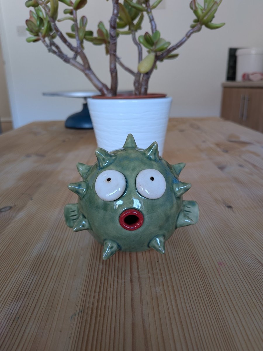 Pufferfish, ceramic ornament, fish sculpture, bathroom decor 