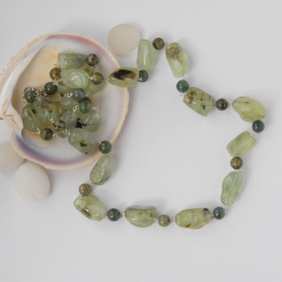 Prehnite and sterling silver necklace