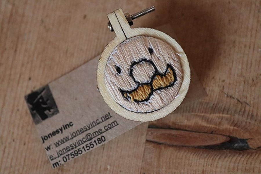 Moustachioed Man Embroidered Badge