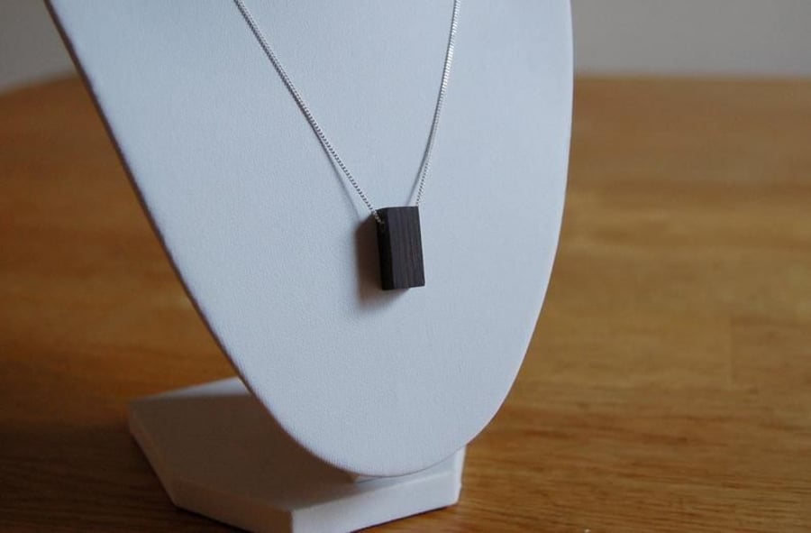 Bog Oak Wood Necklace on Sterling Silver Chain