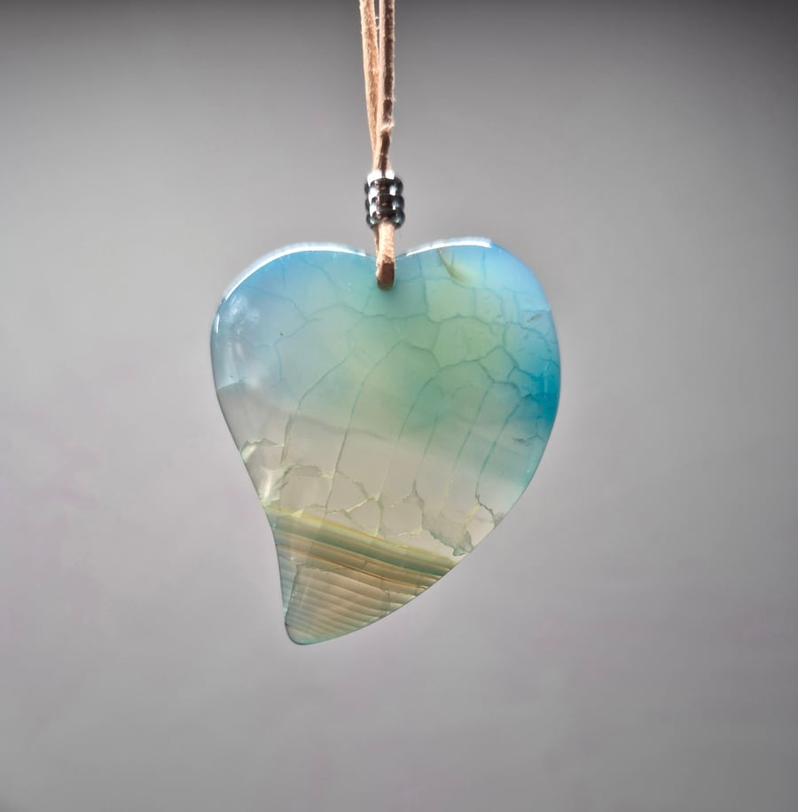 Pale Blue Veined Heart Pendant