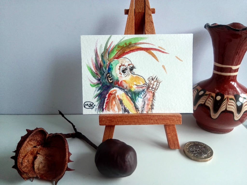 Orangutan Monkey Miniature ACEO painting. FREE UK SHIPPING