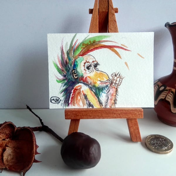 Orangutan Monkey Miniature ACEO painting. FREE UK SHIPPING
