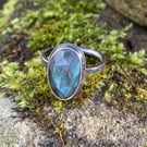 Sterling silver labradorite ring. U.K. size R