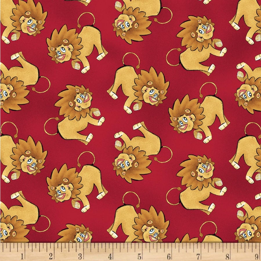 Fat Quarter A Jungle Story Lions On Red Whimsical 100% Cotton Fabric