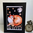 Mounted Print from my Original Resting Fox under the Moon and Stars  Painting