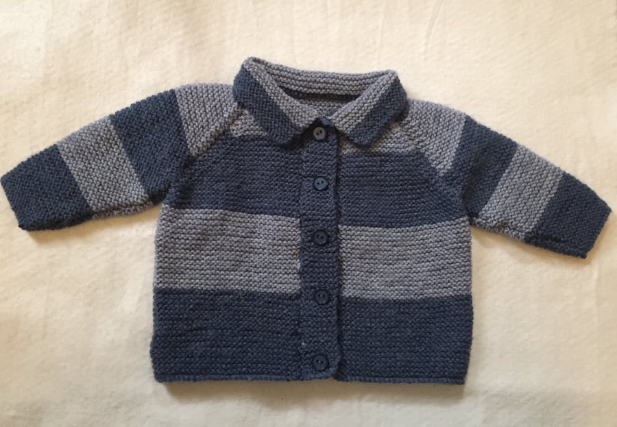Hand knitted baby cardigan - blue grey