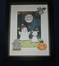 Quirky art, cute halloween original art cute ghost walking her ghost dog art