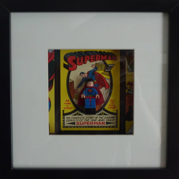 Lego Superman Mini figure Superhero Wall Art - Framed Picture Comics