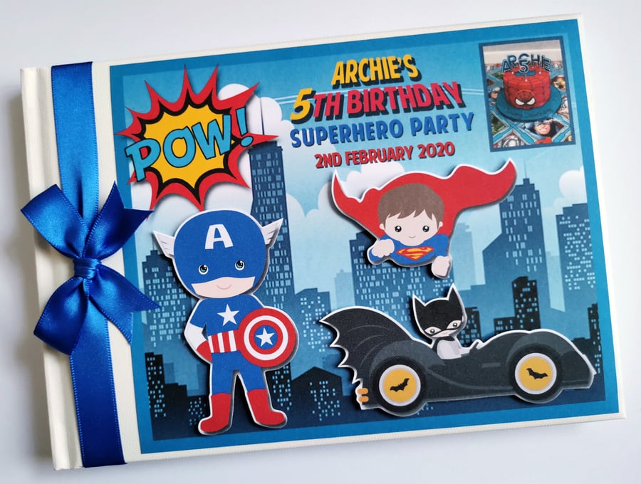 Superheros birthday guest book, batman, captain america, superman gift