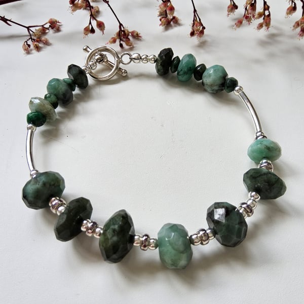 Raw Natural Emerald Sterling Silver Bracelet ONE OFF 