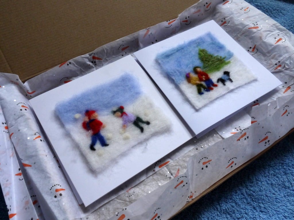 Needle Felted Set of 4 Christmas Card Letterbox Collection