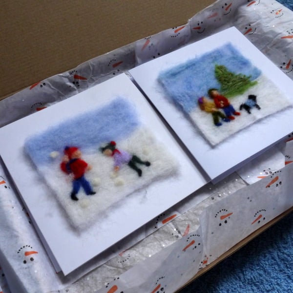 Needle Felted Set of 4 Christmas Card Letterbox Collection