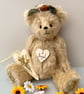 Embroidered luxury mohair artist bear, one of a kind collectable teddy bear
