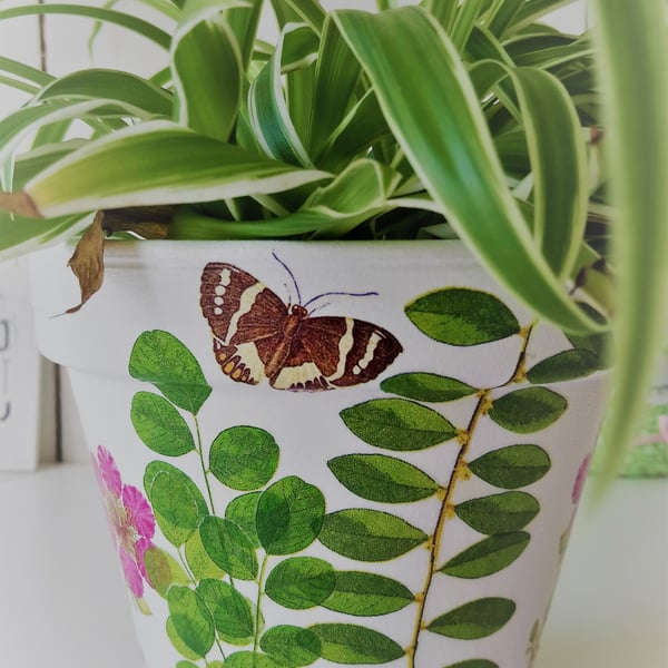 Decoupaged Tropical Flower Design Indoor Terracotta Pot