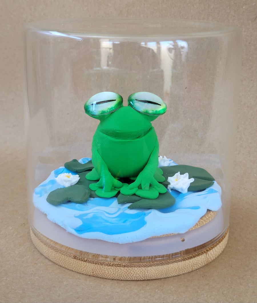 Happy Little Froggo, unique handmade frog ornament in a jar