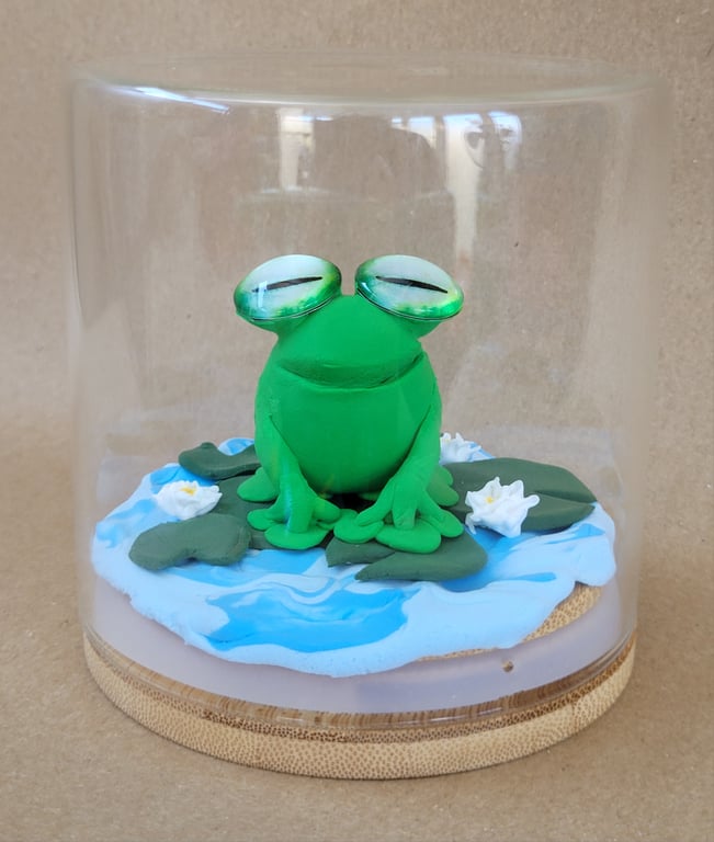 Happy Little Froggo, unique handmade frog ornament in a jar