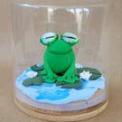 Happy Little Froggo, unique handmade frog ornament in a jar