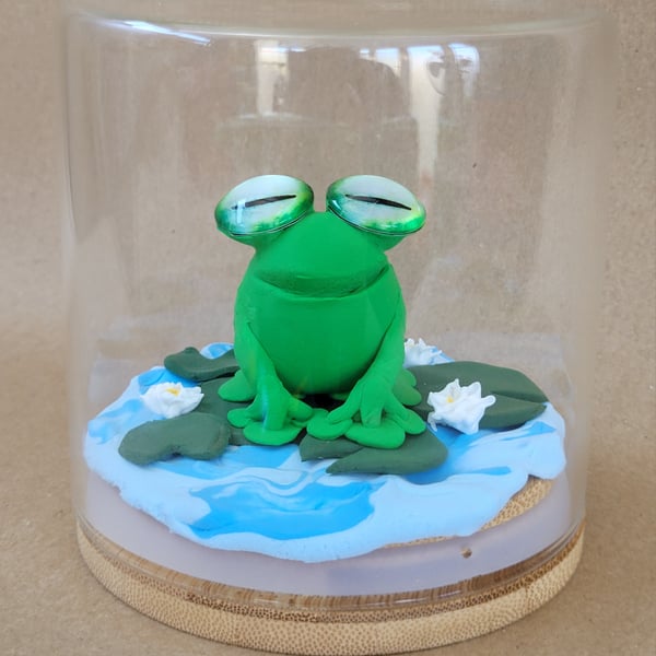 Happy Little Froggo, unique handmade frog ornament in a jar