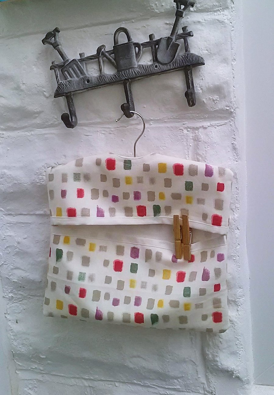 Lined cotton Peg Bag includes wood hanger