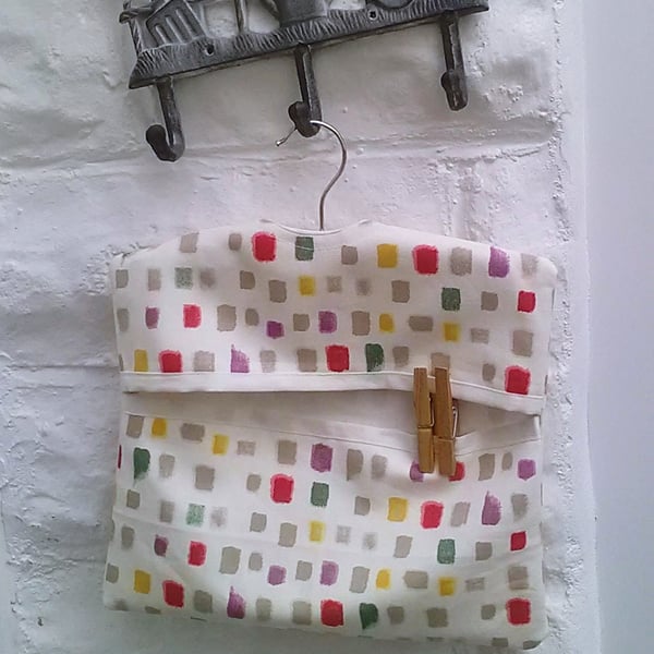 Lined cotton Peg Bag includes wood hanger