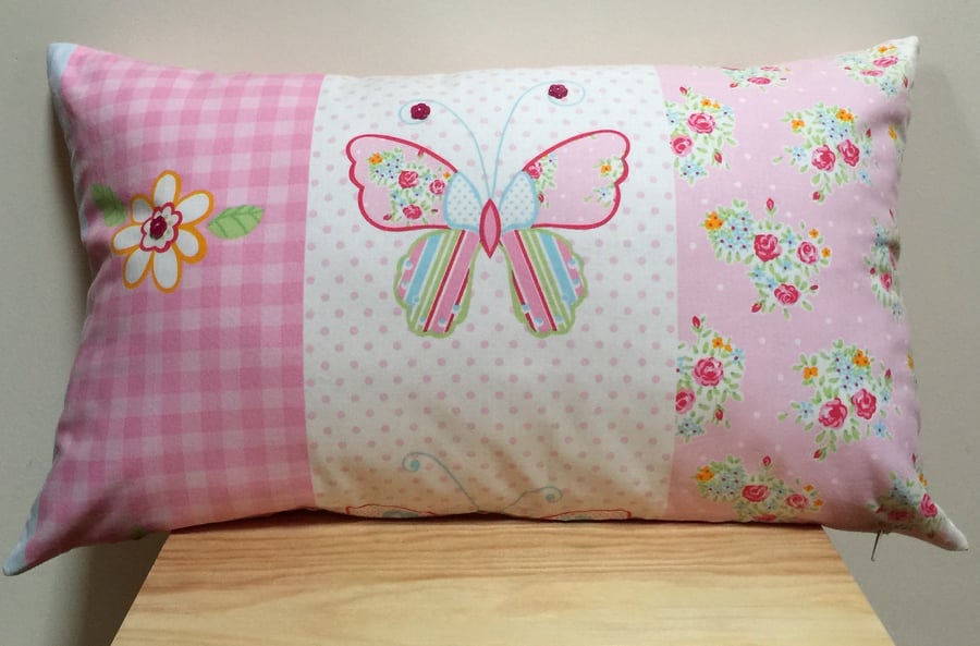 Bedroom Cushion - Pink Butterfly and Flowers
