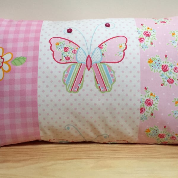 Bedroom Cushion - Pink Butterfly and Flowers