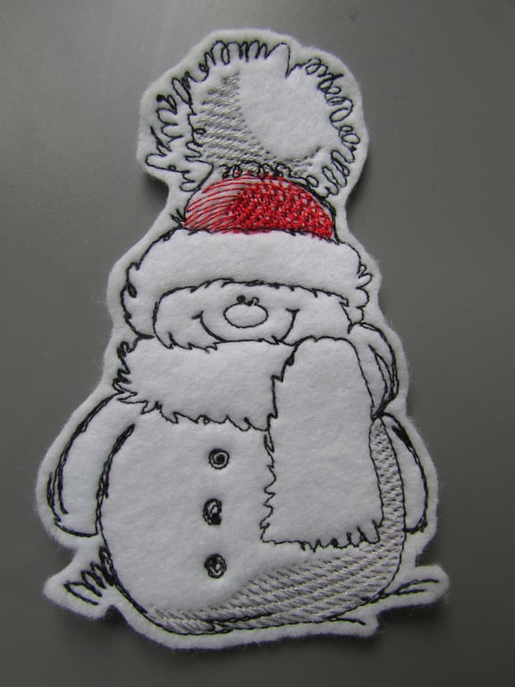 Christmas Snowman Embroidered Sew on Applique Patch