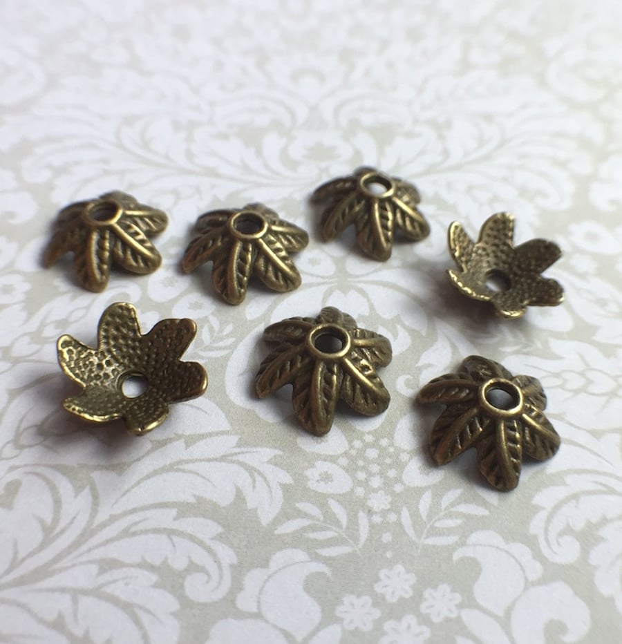 Pack of 50 Floral Petal Bead Caps in Bronze Colour