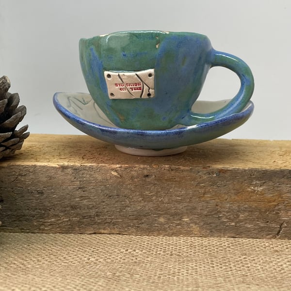 Handmade ceramic tea cup set, map design, Stockton-on-Tees cup, pottery teacup 