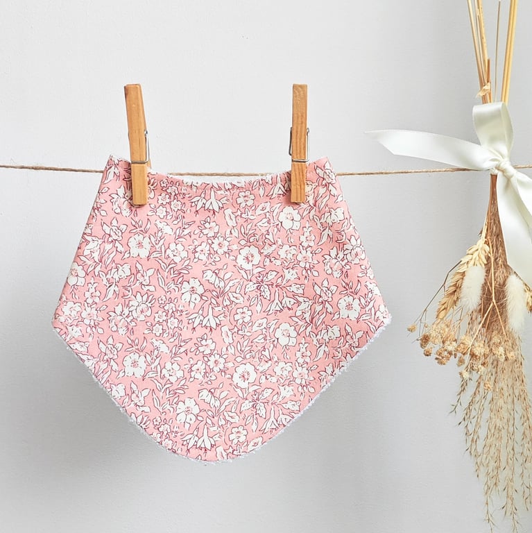 Liberty Mamie Pink Floral Print Baby Bibs Bandana Style