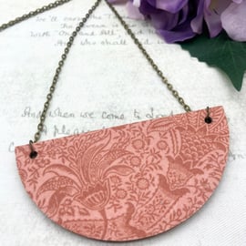 Pink Indian pattern statement semi-circular necklace William Morris lover