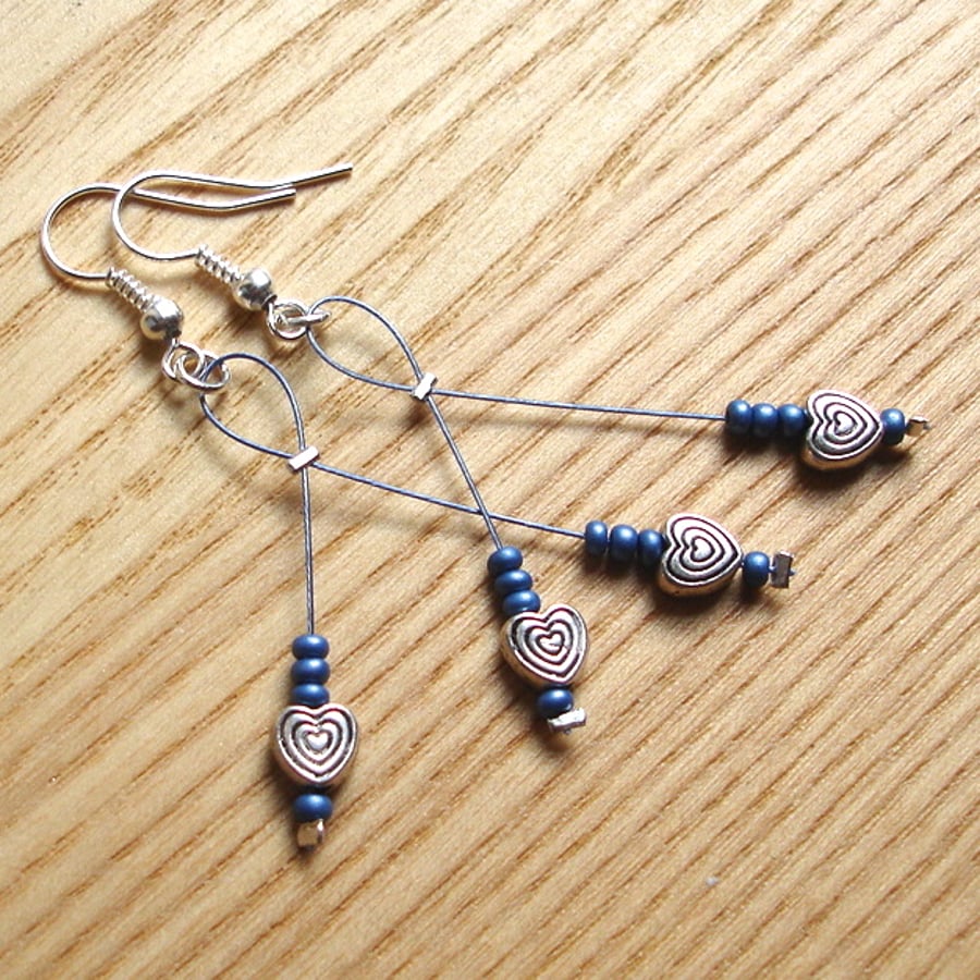 Beautiful Blue Hearts Cherry Drop Style Earrings, Gorgeous Gift for Her