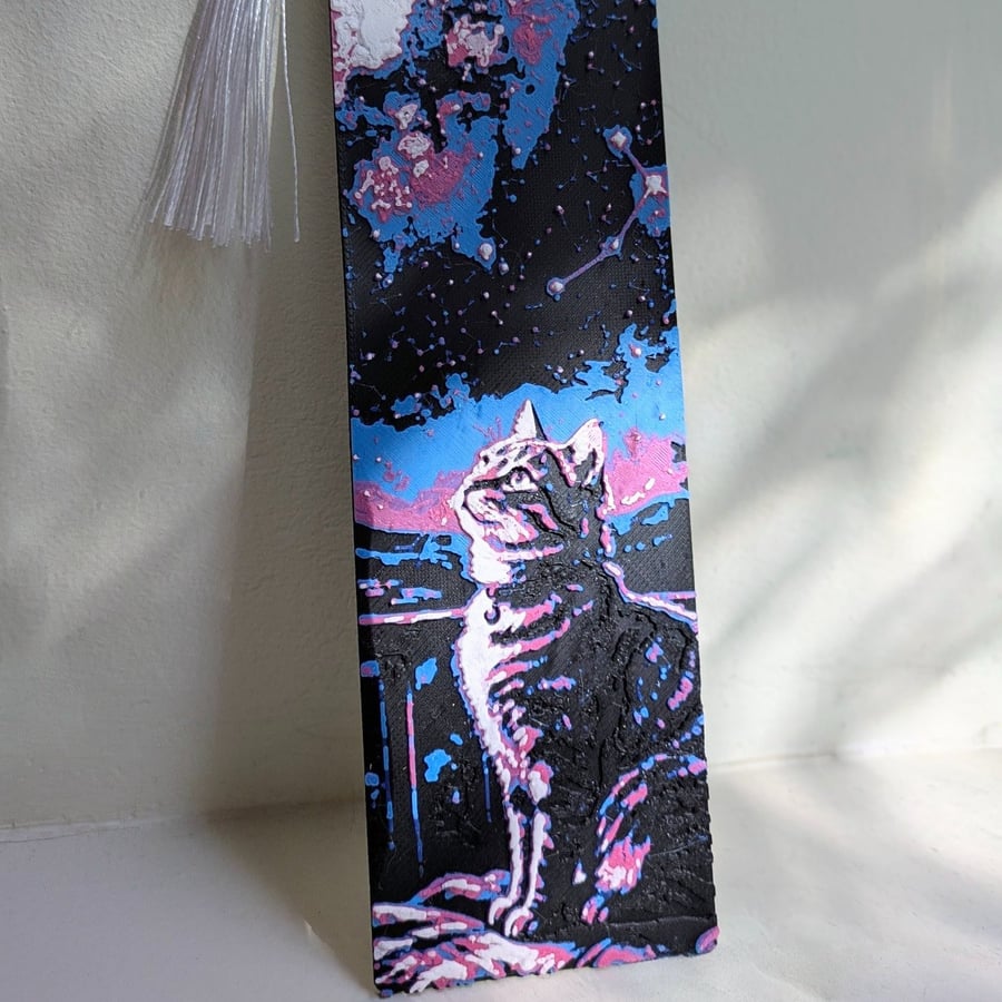 Cat stargazing bookmark constellations space kitten