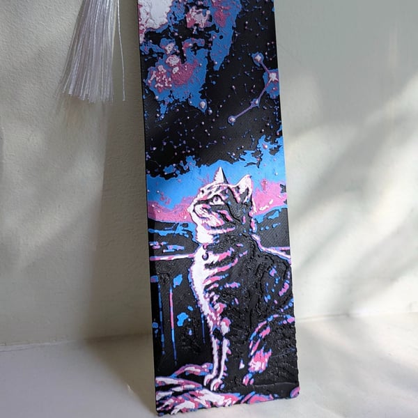 Cat stargazing bookmark constellations space kitten