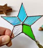 Iridescent teal blue and textured wispy green stained glass star - Image 2