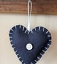 Handmade handstitched felt heart - navy with white stitching - Image 1