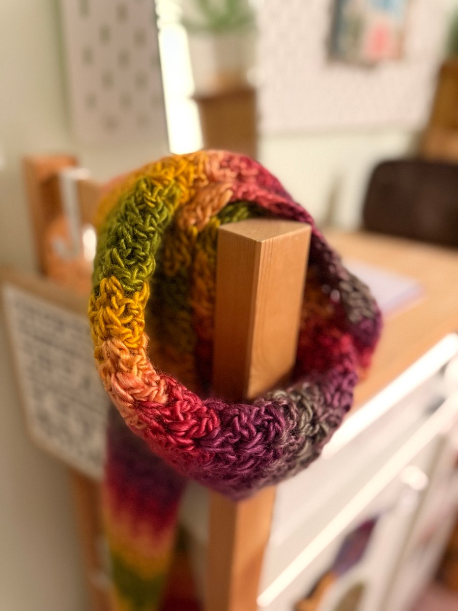 Variegated Crochet Scarf, Coral reef warm bright colours