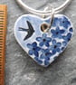 Handmade Ceramic Summer Garden Heart Pendant in blue - Image 3