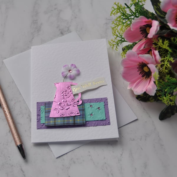 Get Well Soon Card Purple Water Jug with Flower 3D Luxury Handmade Card
